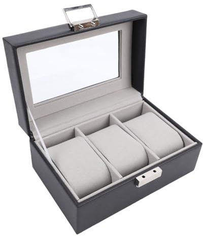 Denash Scatola per Orologi, Custodia per Orologi a 3 Slot con Coperchio in Vetro, Organizer Porta Orologi Antipolvere con Cuscino Rimovibile per Uomo e Donna