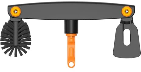Fiskars Oneclick Pulitore per Grondaie, Accessorio con Raschietto e Spazzola, Cambio Senza Sforzo con Un Solo Clic, Angolo Regolabile, Nero/Arancione, 1080698