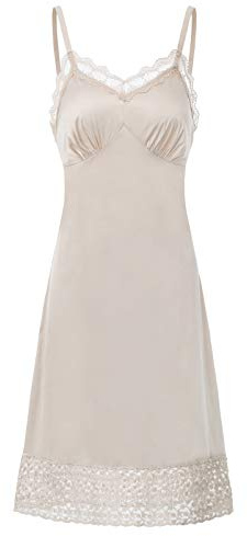 Belle Poque Women Silk Full Slip Lace Dress Extender Nude Cami Full Slip Under Dress, L
