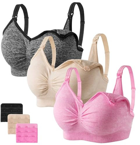 HBselect 3 Pack Women’s Wireless Seamless Maternity & Breastfeeding Bras - Bralette with Removable Pads & Extenders