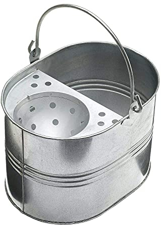 Secchio per mocio in metallo resistente, zincato, capacità 11 litri, per la pulizia con strizzatore