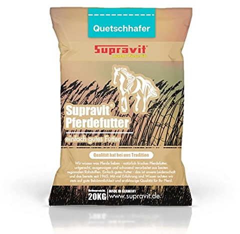 Supravit 20kg Hafer gequetscht | frischer Walzhafer | Energie & Kraftfutter Pferd & Pony I leicht verdaulich & gut verträglich I Wird erst gewalzt kurz vor Versand