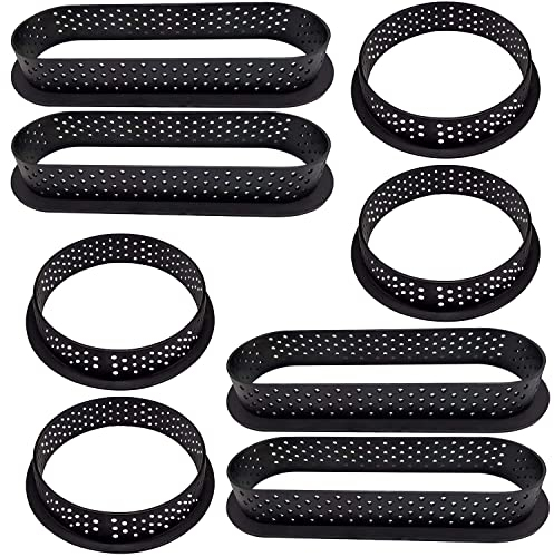 DINGFENG 8 Pezzi Coppapasta, Accessori Torta Crostata，Stampi Crostatine Monoporzione，Stampi Per Dolci, Anello Crostata Forato，Accessorio Da Forno Perforato In Silicone Rotondo Riutilizzabile