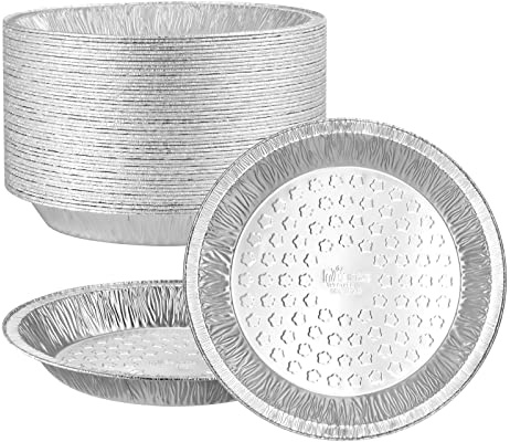 MESTAEK 9 Inch Aluminum Foil Pie Pans (50 Pack) – Heavy Duty Disposable Pie Tins for Baking, Freezer, Oven & Pie Crust, Round Pie Plates for Holiday, Bake Sale & Catering