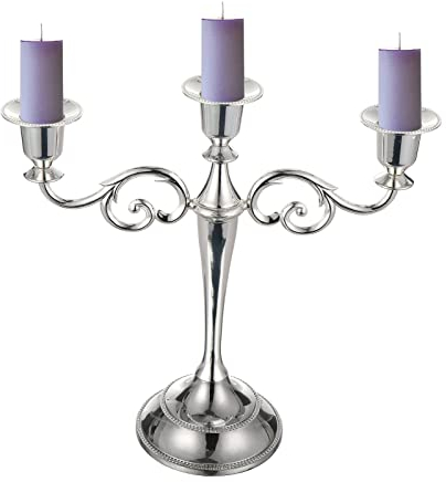 Portacandele a 3 bracci in metallo per candele coniche, portacandele vintage decorativo per matrimoni, cene, feste, tavoli e decorazioni per la casa (argento)