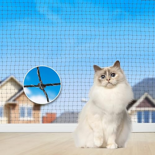 Aystkniet Katnät för balkong, 12 x 3 m kattnät trådförstärkt med fästlina | spikar | buntband, bett och rivbeständigt balkongnät, UV-resistent kattskyddsnät för fönster terrass dörr