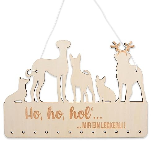 Pappersdrake upphängning för adventskalender, presenter – av trä – i naturfärger och svart – kalender för självpyssel – kan kombineras med tygpåsar och presentpapper – hund – set 4