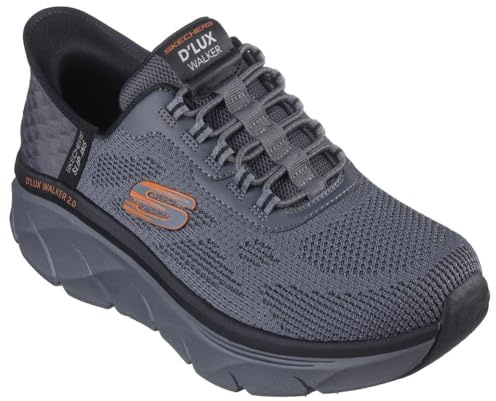 Skechers Men's D'lux Walker 2.0 Rezinate Hands Free Slip-in Sneaker, Charcoal/Orange, 7