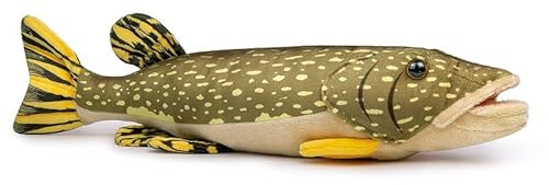 PuffPurrs Lebensechter Hecht-Plüschtier, Realistischer grünlicher Körper mit Hellen Flecken, Süßes Raubfisch-Spielzeuggeschenk, 46cm