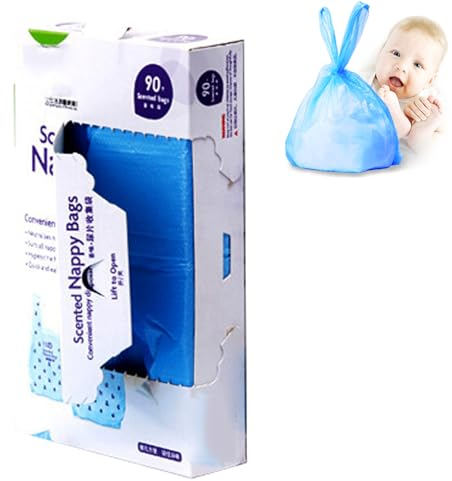 Baby Einweg Windelsäcke,Duftende Windelbeutel,Windelsäcke,Baby Windel Müllbeutel,Einweg-Windelbeutel mit Krawattengriff,Easy-To-Tie Tabs, Diaper Disposal or Pet Waste Bags 90pcs