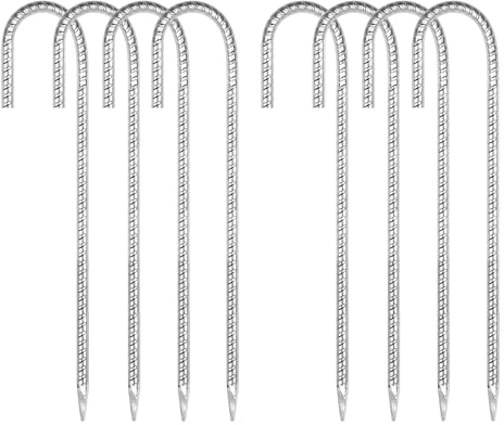 8 Stück Bodenanker Zeltnägel 12 Zoll Bodenanker Trampolin Zeltheringe Verzinkt Gartenpfähle Schwerlast J-Haken Zeltnägel Robuste Stahlnägel für Sicherung Vordächern, Zelten, Camping, Trampoline