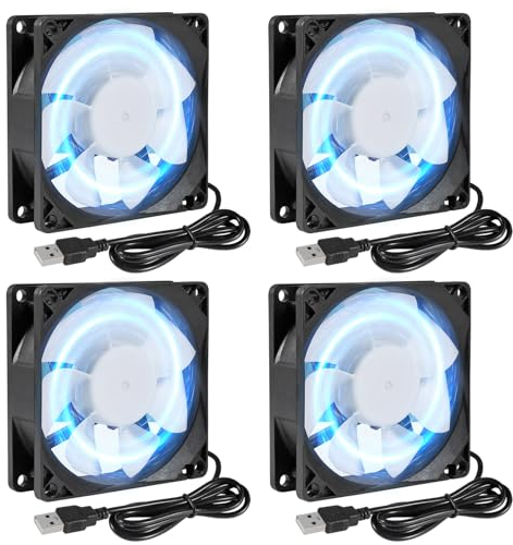DORHEA 4Pcs 80mm/3.15inch for DC Fan 5V Computer Case Fan 80x80x25mm USB 8025 Blue LED Power Cooling Fan DC Brushless Cooler Fan 8cm for PC Case CPU Brushless Axial Radiator Fan