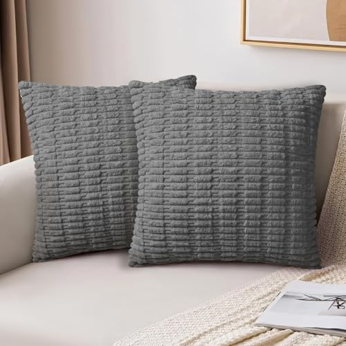 AUAUY Corduroy Cushion Covers, 45 x 45 cm Pack of 2 Super Soft Corduroy Dark Grey Cushion Covers, Decorative Modern Pillow Covers Soft Pillowcase Cushions for Home Spring Decor Sofa Couch-Wheat Type