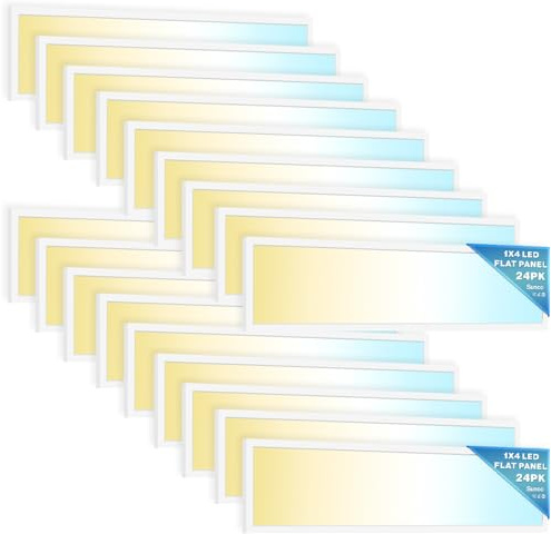 Sunco 24 Pack 1x4 LED Flat Panel Light, Dual Selectable CCT 3500K/4000K/5000K & Selectable Wattage 30W/40W/46W, 5700LM, 0-10V Dimming, Surface Mount, Matte White Drop Ceiling Fixture - ETL, DLC