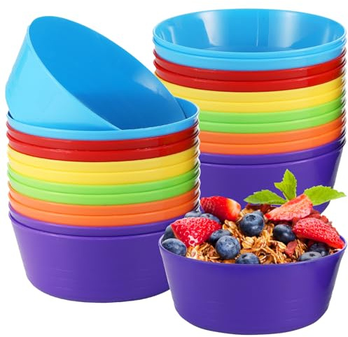 Ysglory 24 Packs Kid Plastic Bowls 10 oz Reusable Cereal Snack Bowls Microwave Dishwasher Safe Colorful Salad Dessert Soup Bowl Set 6 Colors