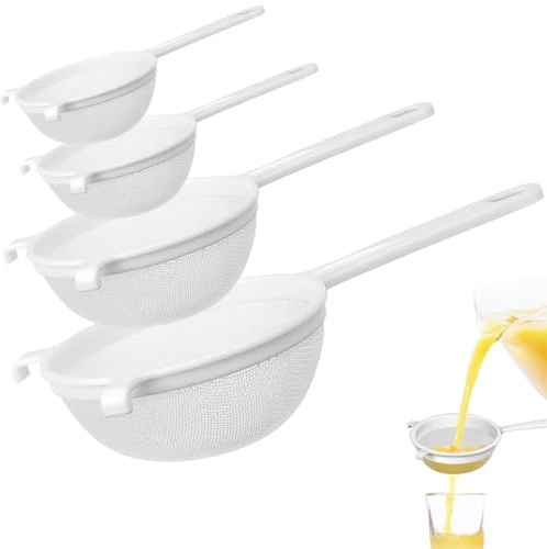 Duoleimi Juego de tamices 4pcs tamices de plástico tamiz de Cocina tamiz de plástico kéfir té café Fruta, 7/12/15/18cm, Turbo pelador Cuchillas de Repuesto para Uso Multifuncional.