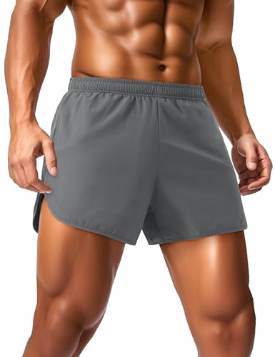 MAGCOMSEN Men's Lightweight 3 Inch Quick Dry Fitness Athletic Shorts Light Grey, 32