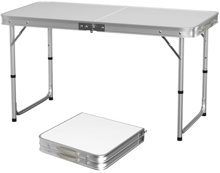 Xinng 4FT Portable Camping Table 120CM Aluminum Lightweight Folding Table 3 Height Adjustable Garden Table for Indoor,Outdoor BBQ,Camping,Picnic