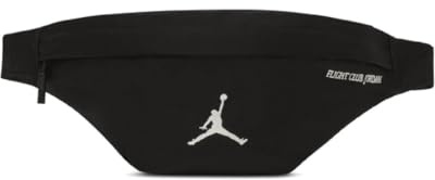 NIKE Jordan Riñonera, negra, nailon y poliéster, con bolsillos con cremallera, 12,5 x 10 x 30 cm