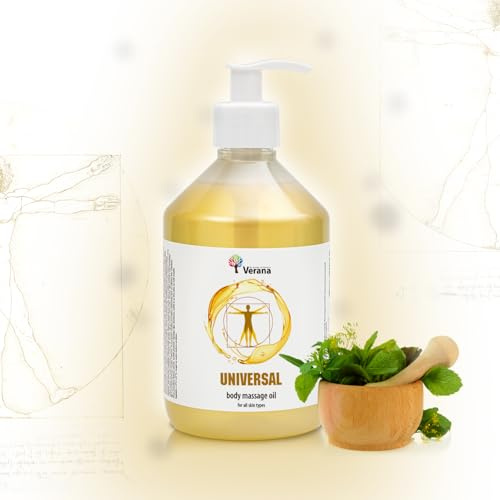 Verana massageolja universell för kropp, ansikte och hår, naturlig, utan dofter, gör smidig, föryngrar, minskar rynkor, återställer fuktbalansen, vegansk (500 ml)