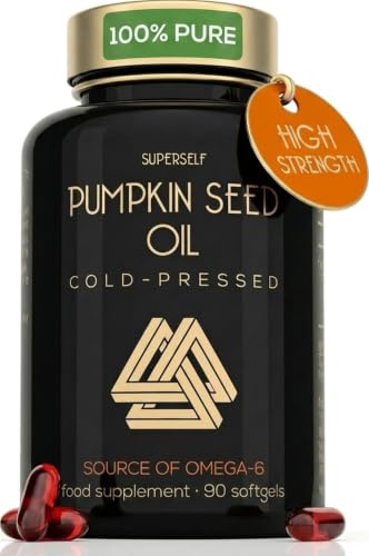 Pumpkin Seed Oil Capsules 3000mg - for Hair Growth & Bladder Support | Cold Pressed – 100% Pure, No Additives – High in Omega 6 & 9 - UK Made Supplement - 90 Softgels - Easy to Swallow