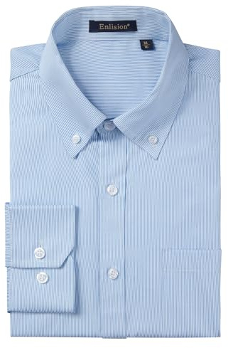 Enlision Blue and White Striped Dress Shirts for Men Causal Button Down Shirt Long Sleeve Office Classic Regular Fit with Pocket 3XL