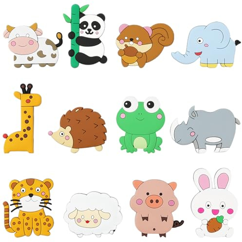 Lotnery 12PCS Fridge Magnets for Kids, Full Back Magnetic Rubber Cute Animals Refrigerator Magnets for Toddlers 1-3 Early Development Preschool Learning