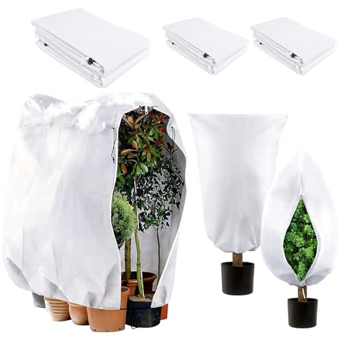 INSANYJ 3 Pezzi Tessuto Non Tessuto per Piante, 70 g/m² Cappuccio Protezione Piante, Telo Copri Piante Inverno, Antivento e Antigelo con Cerniera e Cordoncino, Facile da Installare