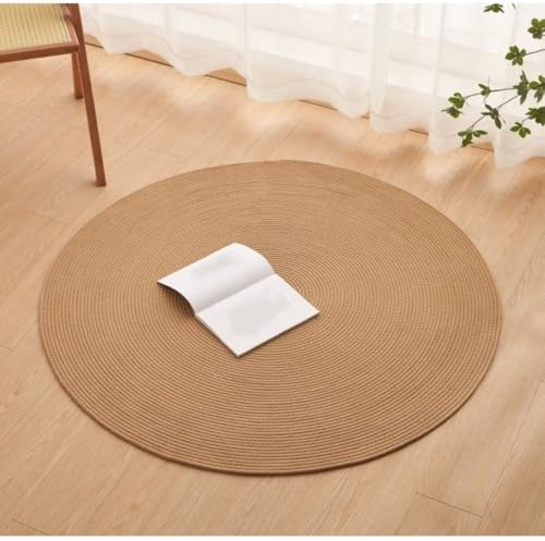 MLSHWUG Tinta Unita Rotondo Cotone Tappeto Comfort Lavabile Tessuto A Mano Tappeto per Sala da Pranzo, Tavolino da caffè,Cachi,80 * 80cm