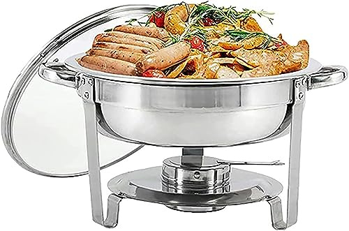 WJYTDHIQS Calentadores de Comida para Buffet de Acero Inoxidable Redondo, con Bandeja de Calefacción 3.5/5 L para Ollas de Calefacción, para Catering, Buffet y Fiestas, Plata