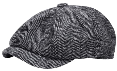 OIXYAZ Casquette Plate à Chevrons Style Vintage Tommy Baker Boy Razor Party Laine Gris,Costume,Casquette Gavroche Homme