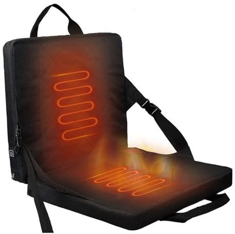 Cojín de asiento con calefacción, silla exterior plegable con calefacción de 3 niveles con asa, asientos de estadio portátiles ajustables para gradas (sin banco de energía) - Sillas para deportes a
