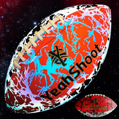 YeahShoot New Holographic Reflective Football Size 9-Glow in The Dark Premium American Football with Stunning Luminous Rugby Durable Grip, for Sports Fans (Black＆Red, Official Size 9)