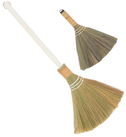 OSALADI Set da 2 Scope di Paglia Intrecciata a Mano Setole Morbide, Manico Staccabile, Scopa Asiatica per Interni, Pulizia Delicata di Pavimenti in Legno e Piastrelle, per Soggiorno