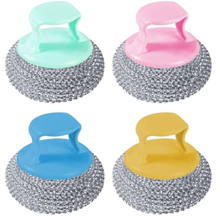 Set di 4 spugne abrasive per piatti, antigraffio, con manico corto, spugnetta abrasiva per rimuovere le macchie, per lavello da cucina, grill, pentole e padelle