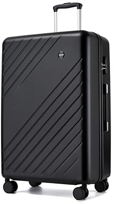 Kono Large Suitcase, Lightweight ABS+PC Hard Shell Luggage with 4 Wheels | ABS+PC hard shell, 4 wheels, 3-digit combination lock, for family holidays, longer trips and check-in travel, black