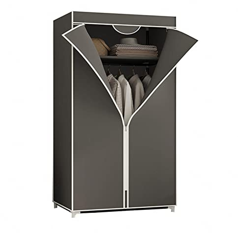 Bärbar tyggarderob med hyllor och hängande skena – grå tyggarderob 155 x 90 x 45 cm perfekt för förvaring av kläder och platsbesparande lösningar