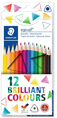 STAEDTLER Buntstifte ergo soft, erhöhte Bruchfestigkeit, dreikant, Set mit 12 brillanten Farben, ABS-System, rutschfeste Soft-Oberfläche, kindgerecht nach DIN EN71, FSC-Holz, Made in Germany, 157 C12