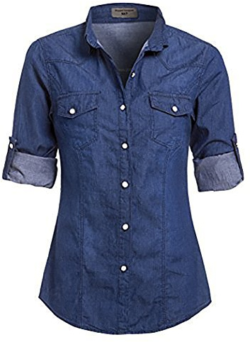 SS7 New Women's Denim Shirt, Size 8-14, Denim Light Blue, Indigo (UK - 12, Indigo)