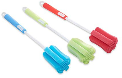 3PCS Adjustable Soft Sponge Bottle Cleaning Brush with Long Plastic Handle Cup Brush Scrubber Washing Brush for Glass Decanter Feeding-Bottle Winebottle(Color Random)