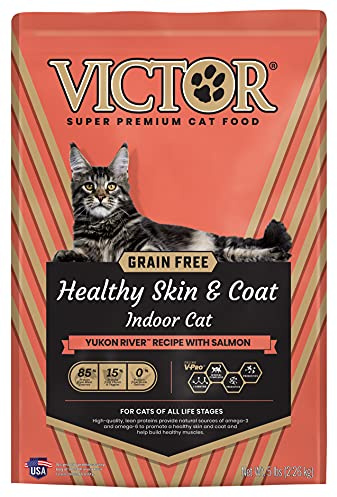 VICTOR Super Premium Cat Food – Grain Free Healthy Skin & Coat - Dry Kibble for Indoor Cats – High Protein - 38% Protein, 18% Fat - Made with Salmon and Fish Meal – All Breeds & All Life Stages, 5lb