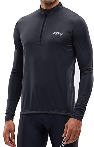 XGC Herren Kurzarm/Langarm Radtrikot Fahrradtrikot Radshirt Fahrradshirts Fahrradbekleidung für Männer mit Elastische Atmungsaktive Schnell Trocknen Stoff (039 Black, L)