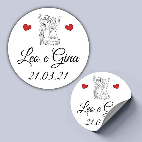 Mr Pubblicità - n. 100 Tag Adesivi personalizzati per matrimonio, con nome e data, etichette adesive per inviti, matrimoni - PERSONALIZZALO QUI (SALUTO)