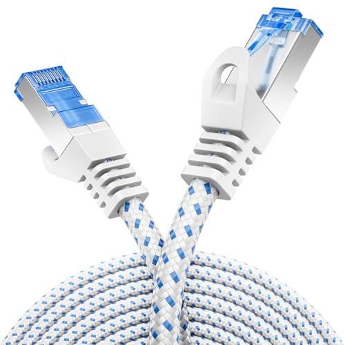 deleyCON 3,0m CAT 8 Patchkabel (40 Gbit/s, 2000 MHz) Gigabit Nätverkskabel Ethernet Kabel RJ45 S/FTP POE CAT8 LAN Kabel för PS5 Router Modem TV Switch Laptop - Vit