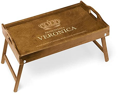 Maverton Vassoio da Colazione a Letto Personalizzato - Tavolino Pieghevole in Legno con Manici - Colore Marrone Chiaro - Incisione Laser - 50 x 30 cm - regalo donna - Principessa