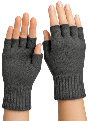 CLASSE77 - Guanti mezze dita in Lana al 70% e Cashmere al 30% - Donna - Artigianale - Made in Italy (Antracite)
