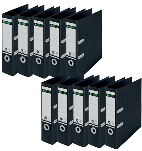 Leitz Qualitäts-Ordner 180°, 10er Pack, A4, 8 cm Rückenbreite, 100 Prozent recyclebar, Umweltfreundlich, Qualitativ hochwertig, Recycle-Serie, Schwarz, 10180095