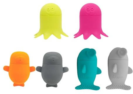 Jouets de Bain en Silicone Interchangeables Büddies | Non-Toxique, Lavable, Flottant | Idéal pour Mâcher & Jouer | Conforme FDA, sans BPA/Phtalates
