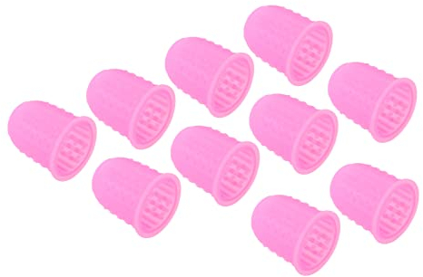 PATIKIL 0.67 20Pack Gummi Fingerspitze Silikon Daumen Fingerkuppen Schutz Abdeckungen Schutzpolster Fingerhut für Büro Zählen Sortieren Nähen Mittel Größe Rosa