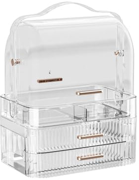 LINFIDITE Scatola per cosmetici, coperchio trasparente, grande scatola per cosmetici, cassetti, maniglia portatile, impermeabile, antipolvere, per prodotti per la cura della pelle, per controsoffitto,